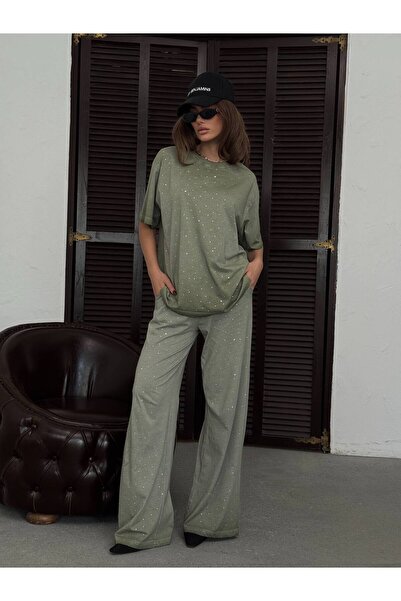 DAME Women's Washable Stone Detailed Premium Tracksuit Set