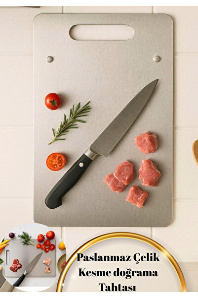 BRE HOME Paslanmaz Çelik Kesme Tahtası Kaymaz Doğrama Tahtası Hijyenik Mutfak...