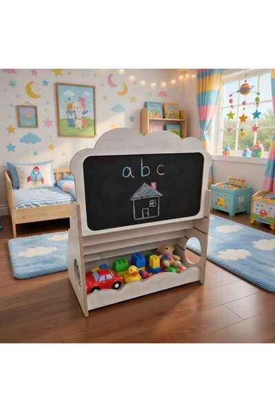 Ankebut Montessori Yazı Tahtalı Hayal Dünyası Temali 5 Raflı Kitaplık ve Oyuncak Saklama Yerli