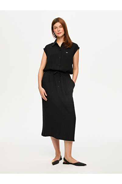 Faik Sönmez Kendinden Dokulu Beli Lastikli Comfort Fit Etek S26ETK006