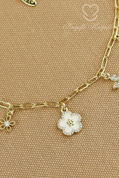 Keyifli Hayaller YSX Marka Çiçek Charmlı Zincir Bileklik Modern Gold Vip 14K ...