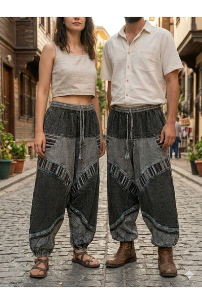 AYASOFYA OTANTIK Unisex Nepalese Gray Ethnic Authentic Loose Bohemian Shalwar...