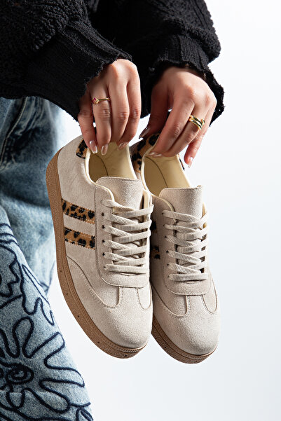 ZSHOES Women's Leopard Detailed Suede Comfortable Fit Orthopedic Sole Sneaker