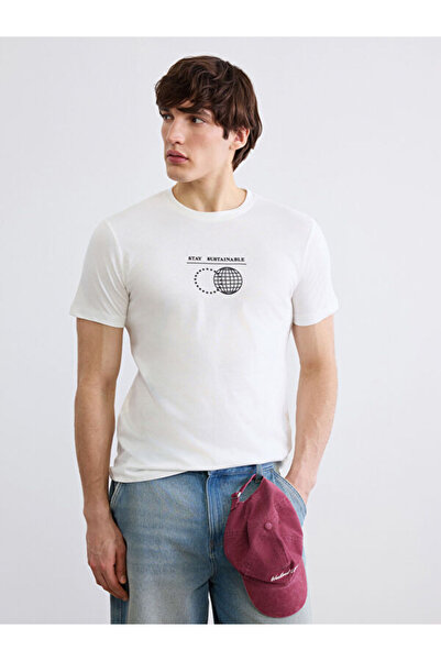 LC Waikiki RMZ GİYİM FARKIYA تي شيرت رجالي من القطن الممشط مطبوع عليه ياقة روبا