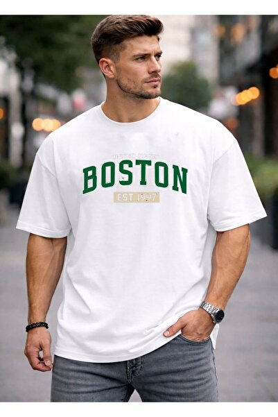 LELVANİ Men United States Boston Text Printed Tshirt