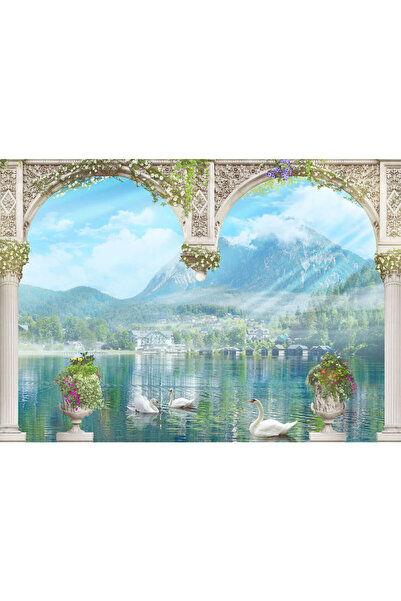 VIODESIGN Fototapet peisaj, autoadeziv, Lebede Lac , multicolor, 80x120 cmPE18