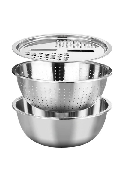 OEM Stainless Steel Bowl with Strainer and Grater 3 in 1, 28 cm