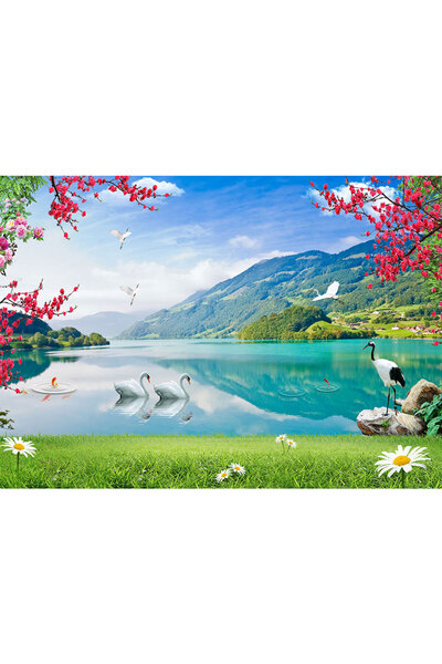 VIODESIGN Fototapet peisaje, autoadeziv, Lebede Lac , multicolor,80x120 cm PE52