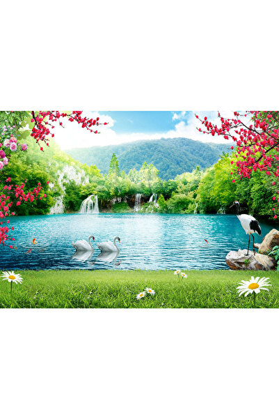 VIODESIGN Fototapet peisaje, autoadeziv, Lebede Lac , multicolor,80x120 cm PE41