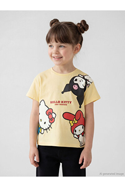 LC Waikiki NEVAVM Μπλουζάκι για κορίτσια με στάμπα Hello Kitty με οβάλ λαιμόκ...