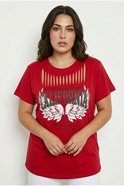 Stil Diva Tricou cu mânecă scurtă, cu decolteu rotund, mărime mare, cu detali...