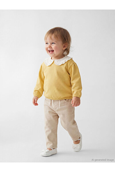 LC Waikiki Nevavm Baby Girl Pants with Elastic Waist and Contrast
