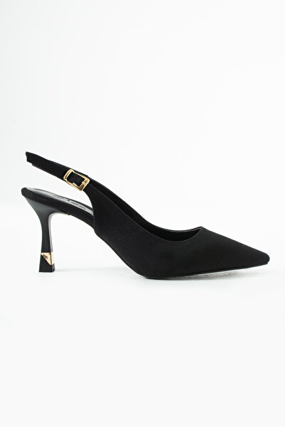 Sira Official Luna Black Open Back Thin Heeled Shoes