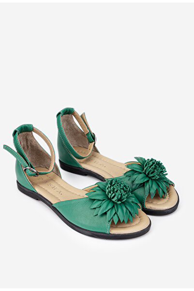 Dasha Sandale dama verzi din piele naturala cu detaliu floare