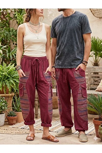 AYASOFYA OTANTIK Unisex Nepal Burgundy Ethnic Authentic Loose Bohemian Trouse...