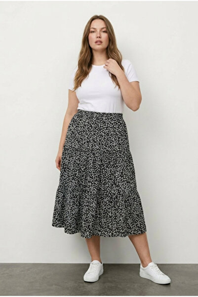 Stil Diva Plus Size Elastic Waist Pleated Minimal Floral Patterned Flexible F...