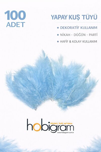 Hobigram Premium Yapay Kuş Tüyü 100 Adet Bebe Mavi Ekonomik Paket Nikah Düğün...