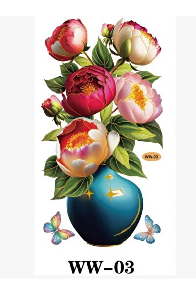 OEM Sticker Decorativ 3D pentru Perete–Vază cu Flori și Fluturi, Autocolant A...