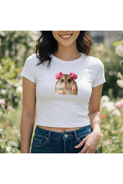 Velostra تي شيرت نسائي قصير مطبوع عليه تصميم هامستر بووز للاستخدام اليومي الأ...