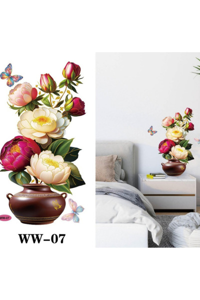 OEM 3D Decorative Wall Sticker – Vase with Flowers and Butterflies, Self-Adhe...