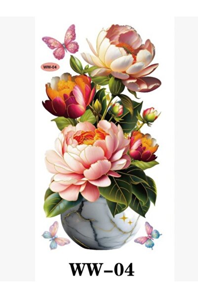 OEM Sticker Decorativ 3D pentru Perete–Vază cu Flori și Fluturi, Autocolant A...