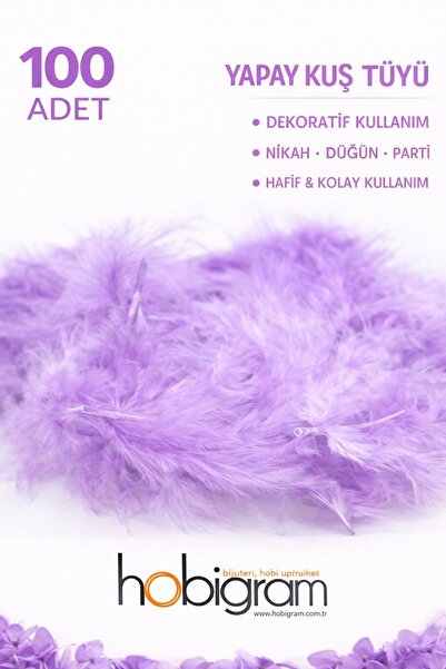 Hobigram Premium Yapay Kuş Tüyü 100 Adet Lila Ekonomik Paket Nikah Düğün Part...