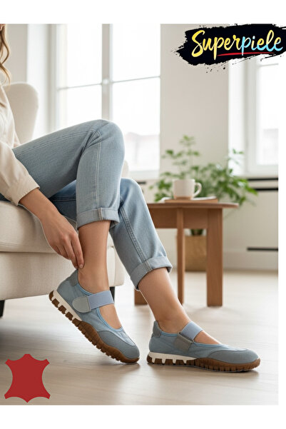 ANGEL BLUE Γυναικείες μπαλαρίνες από ΦΥΣΙΚΟ σουέτ και ύφασμα με εύκαμπτη σόλα