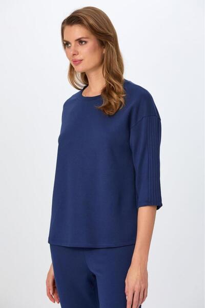 İKİLER Yuvarlak Yaka Kolu Nervür Detaylı S-Shirt 026-2100