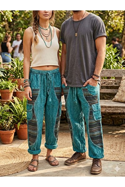 AYASOFYA OTANTIK Unisex Nepal Turquoise Ethnic Authentic Casual Bohemian Trou...
