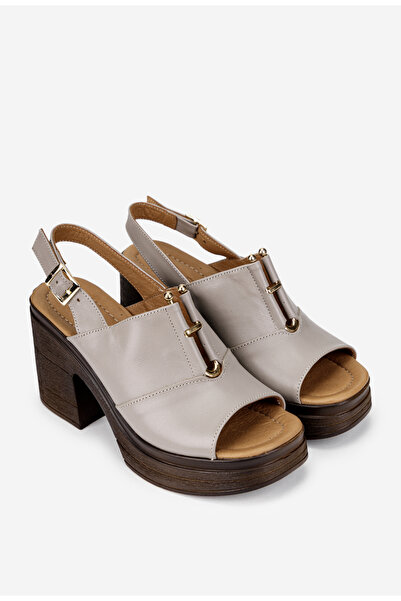 Dasha Sandale dama grej din piele naturala cu platforma si toc gros