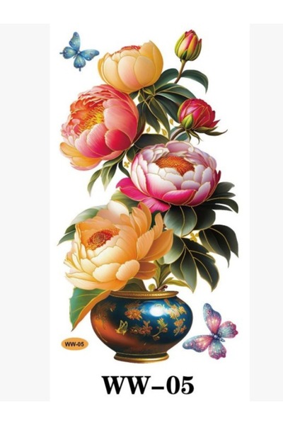 OEM Sticker Decorativ 3D pentru Perete–Vază cu Flori și Fluturi, Autocolant A...