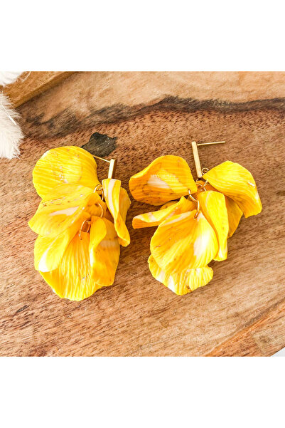 MYGRACE Жълти обеци, мраморни, във формата на венчелистче, от полимерна глина...