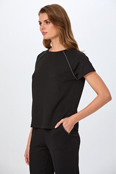 İKİLER Yuvarlak Yaka Taş Şerit Detaylı S-Shirt 026-2110