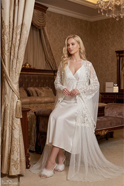 big mama Bridal Robe Set - Luxurious Lace Satin Long Nightgown Set
