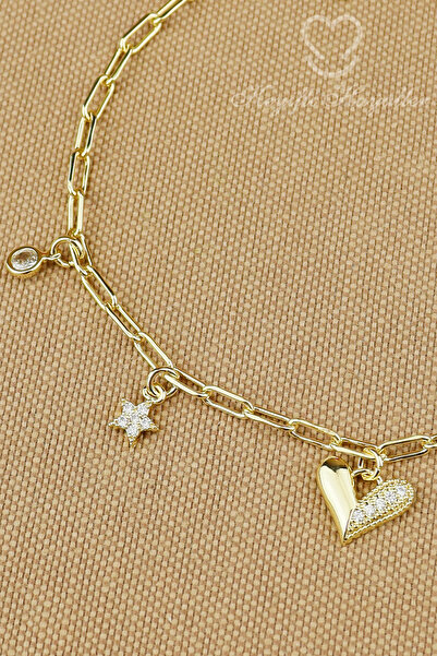 Keyifli Hayaller YSX Marka Kalp Charmlı Zincir Bileklik Modern Gold Vip 14K B...