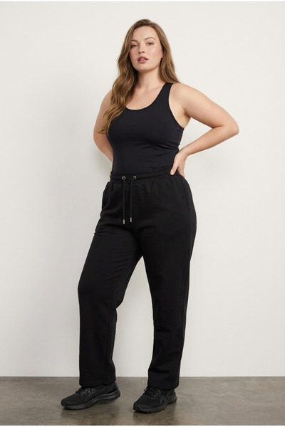 Stil Diva Pantaloni de trening cu talie elastică, șnur, buzunare și țesătură ...