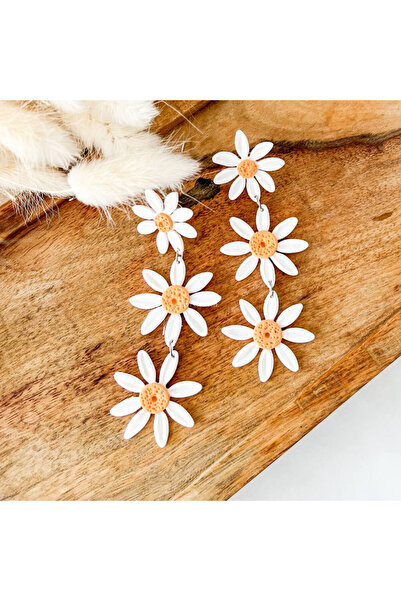 MYGRACE Flower Earrings, white, long, drop type, handmade