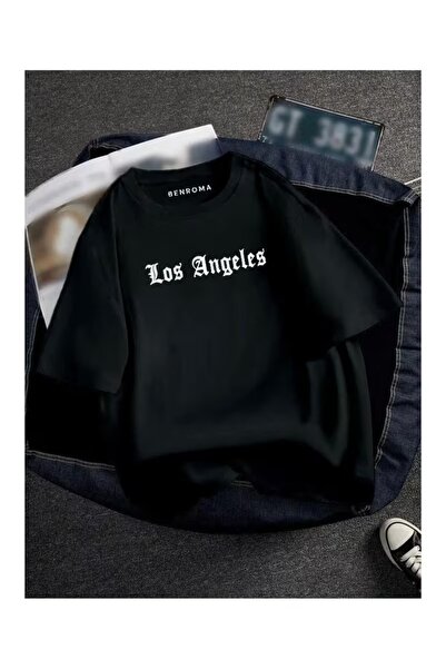 AEMİ Μπλουζάκι Unisex Los Angeles LA με στάμπα και λαιμόκοψη ποδηλάτου σε μεγ...