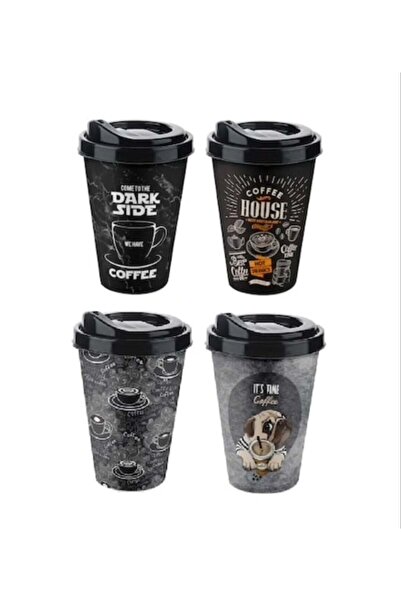 EkoAlışverişDünyam 4 Pieces Coffee Cups with Lids Patterned 650ml
