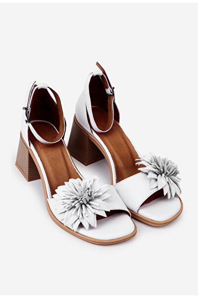 Dasha Sandale dama albe NUR din piele cu ornament floare