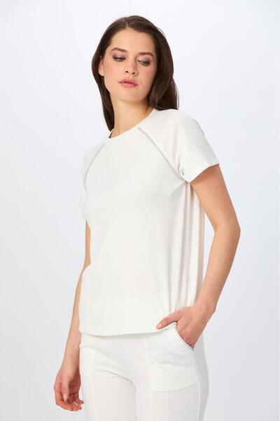 İKİLER Yuvarlak Yaka Taş Şerit Detaylı S-Shirt 026-2110