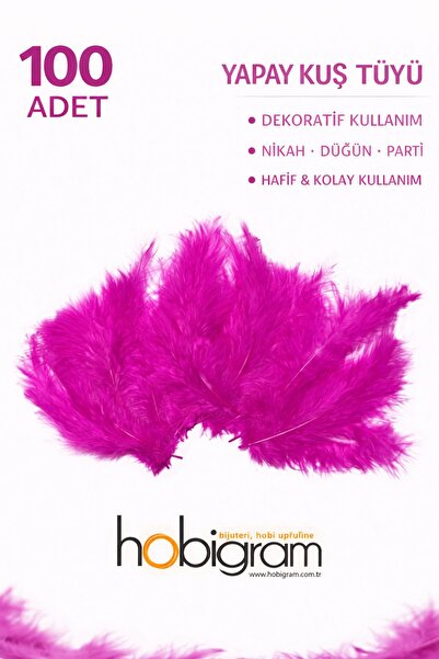 Hobigram Premium Yapay Kuş Tüyü 100 Adet Fuşya Ekonomik Paket Nikah Düğün Parti Süsleme