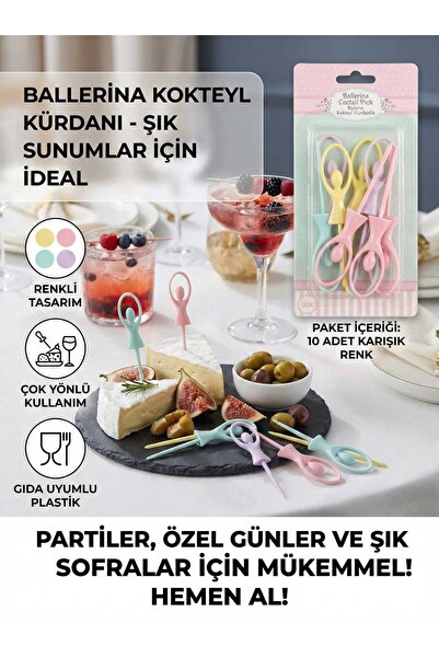 LOVYCO Balerin Figürlü Lüks Kokteyl ve Sunum Kürdanı - Renkli Plastik Meyve Ç...