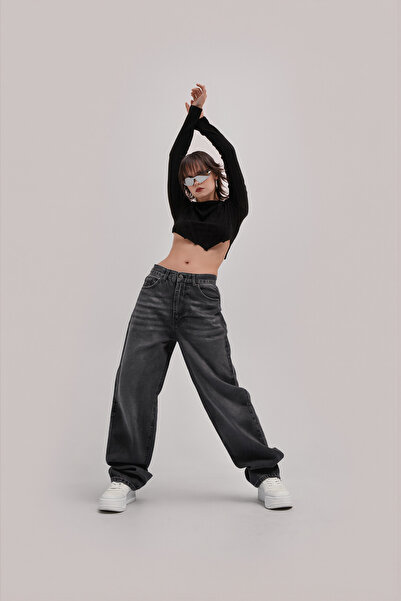 None Wear Y2K Füme Baggy Jean – Street Style Salaş Oversize Denim Pantolon