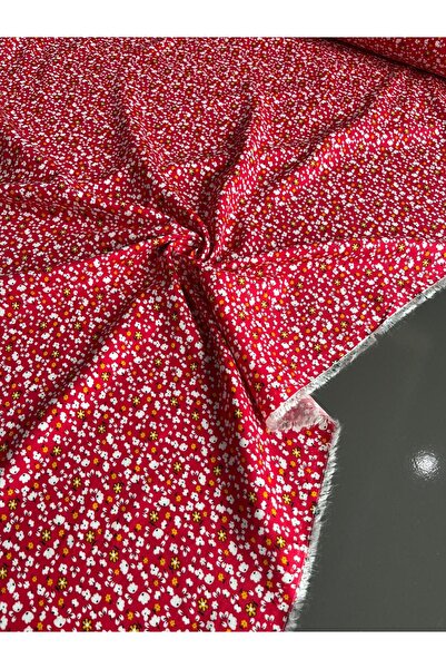 Kumaş sever قماش فيسكوز أحمر منقوش بنقشة زهور وعرقية - يُباع بالمتر، قطن منقو...