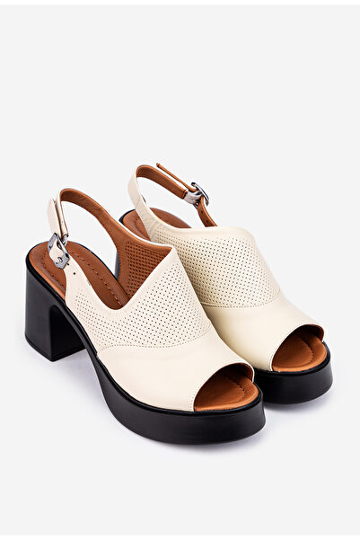 Dasha Sandale dama bej din piele cu toc gros si platforma