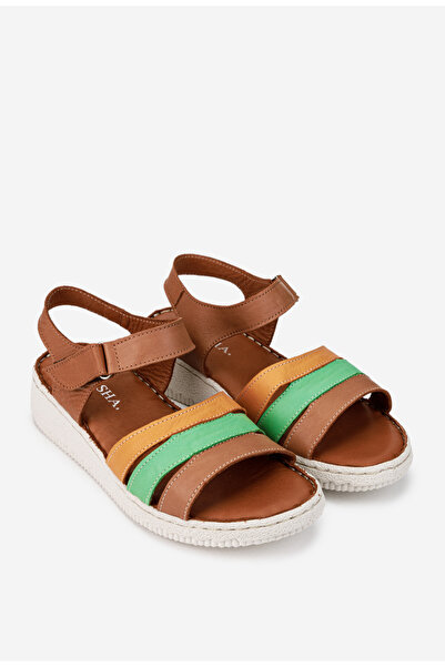 Dasha Sandale dama din piele maro cu barete colorate