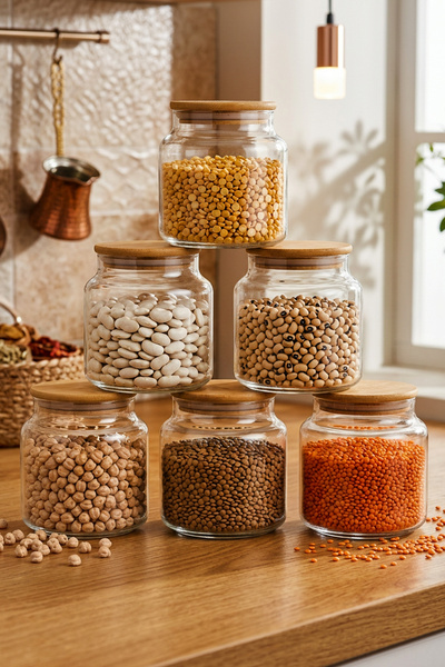 Snippy نوز - مجموعة من 6 حاويات تخزين زجاجية صغيرة الحجم بغطاء من الخيزران، ح...