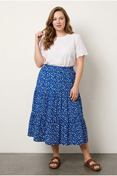 Stil Diva Plus Size Elastic Waist Pleated Minimal Floral Patterned Flexible F...