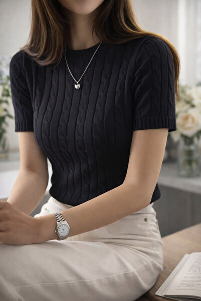 pepule Women's Ribbed Knitwear T-Shirt Short Sleeve Slim Fit Soft Textured